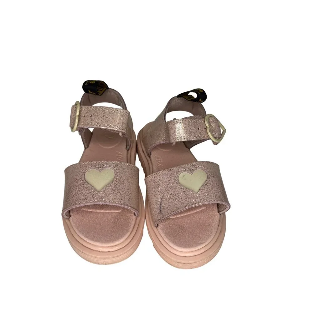 Dr. Martens Harlowe II Hearts Girl's Sandals Pink Glitter Buckle Size 12 Kid's
